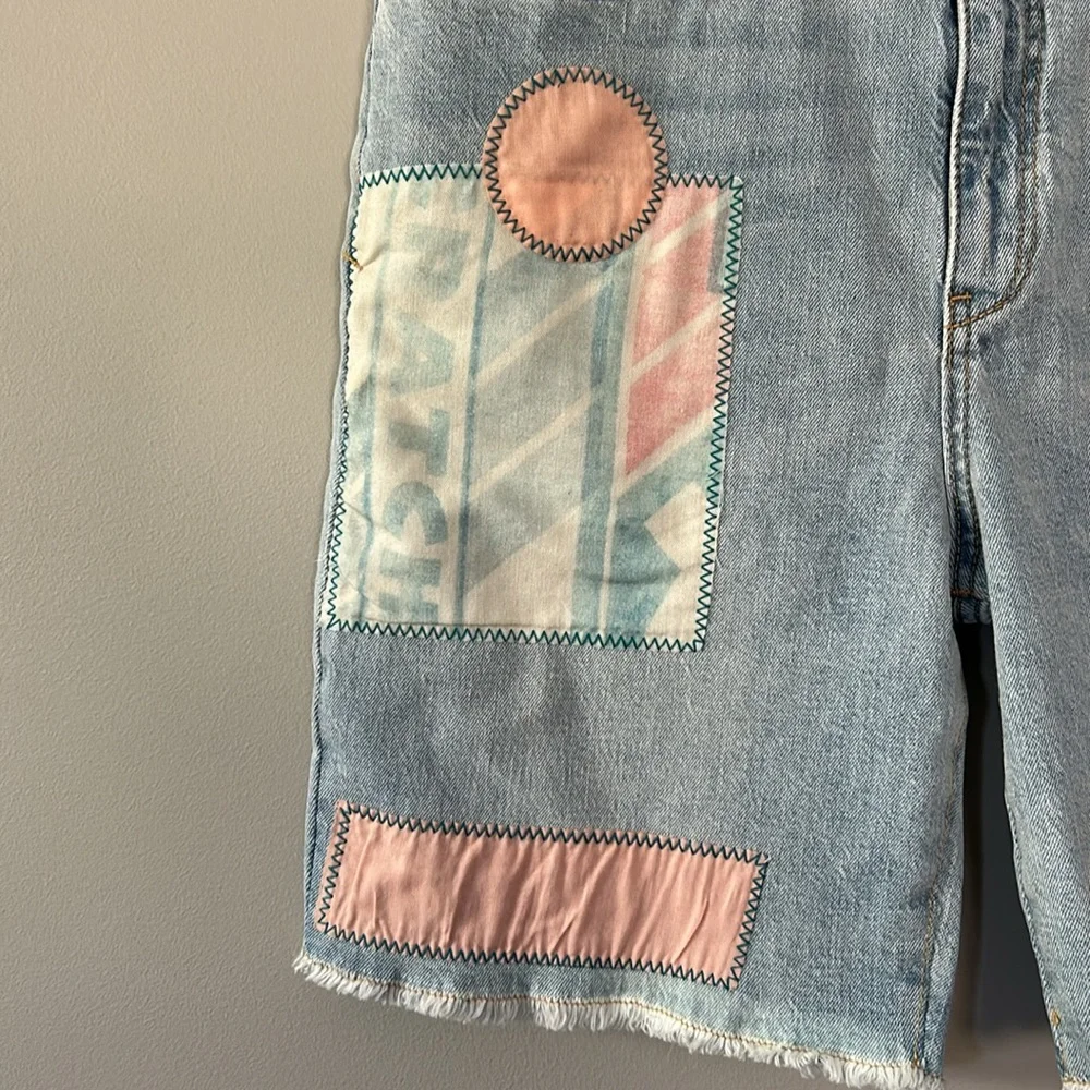 Anthropologie Pilcro Ultra HR Patchwork‎ Light Denim Bermuda Shorts 29 Retro